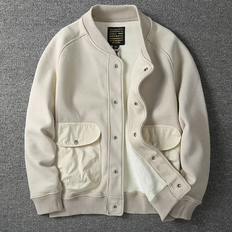 Mens Tooling Jacket Vintage Plus Velvet Thiceken Cotton Coat Loose Baseball Collar Coat Top Male 241216