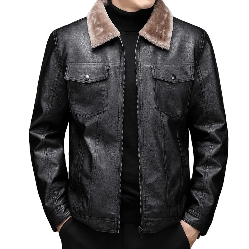Men Plus Velvet Warm Autumn Causal Vintage PU Leather Jacket Coat Men n Motor Biker Pocket PU Leather Jacket Men 241216