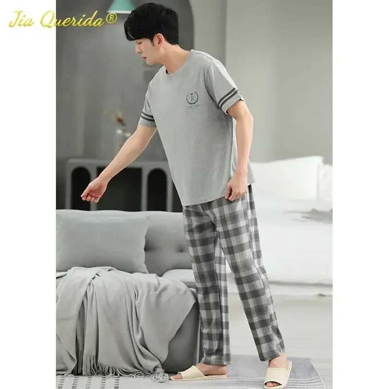 SUKAE mens plus size L-5XL womens summer cotton short sleeved full pants pajamas set mens casual pajamas fashionable pajamas W241221