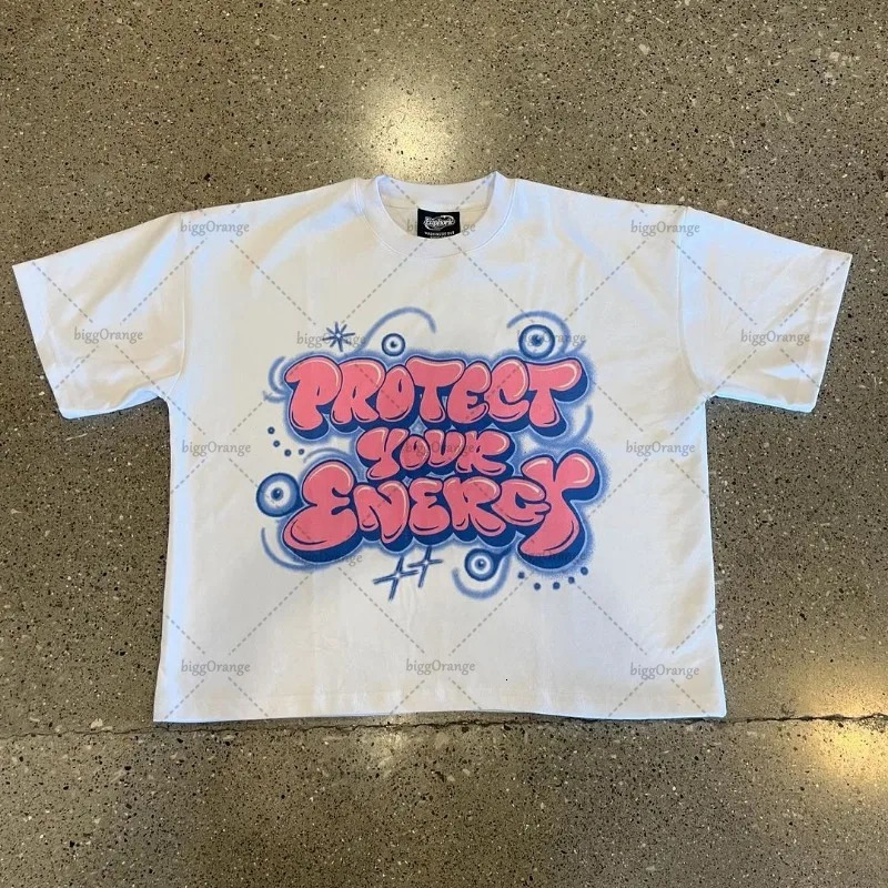 Trendy Colorful Streetwear Y2K Harajuku Retro Letter Printing Oversized Tshirt Men Pure Cotton Casual Tops Couples 241217