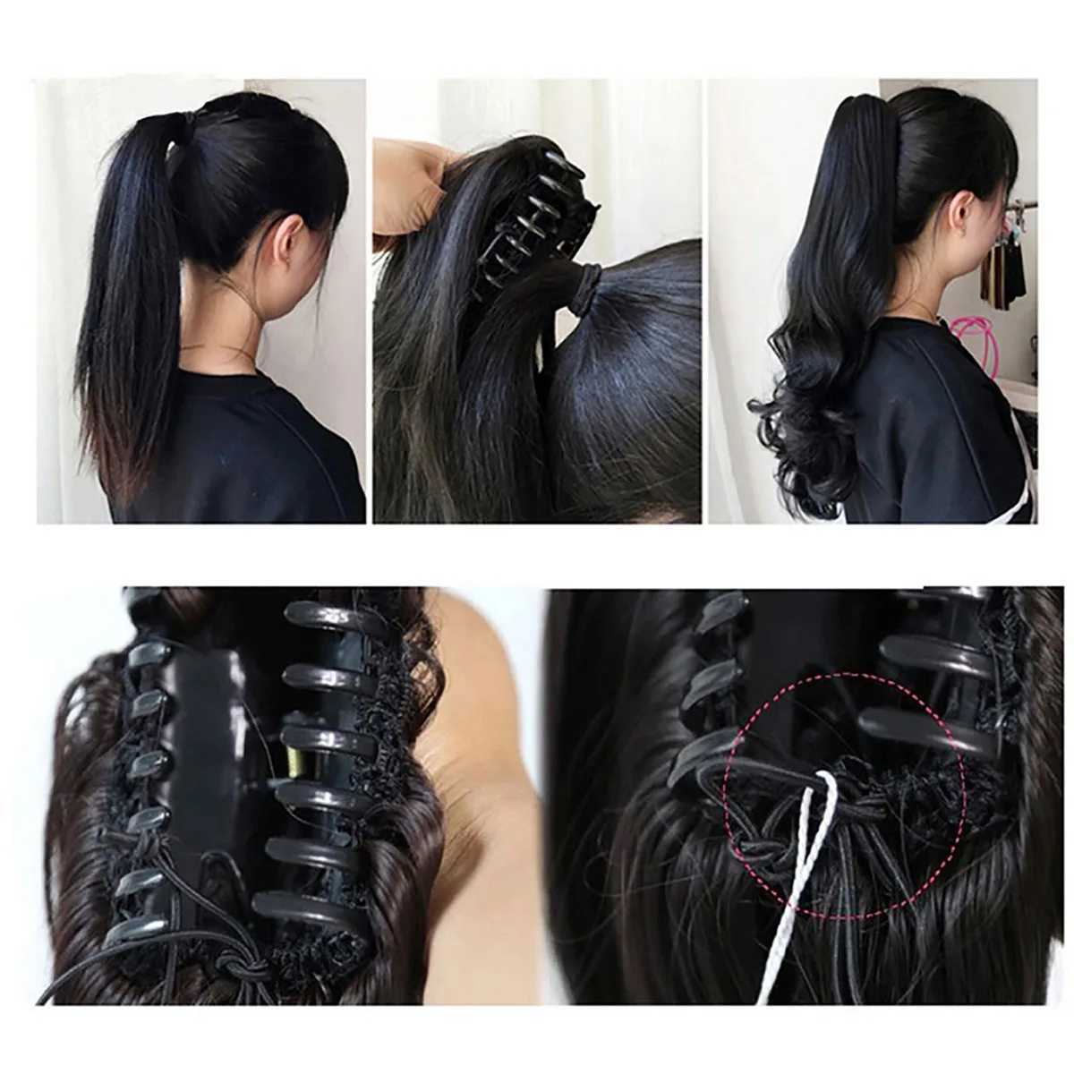 19Inch 26Colour Curly Ponytail Clip in Claw Hair Extension Natural Looking Synthetic Hairpiece for Women Claw Curly Ponytail WigXJ241221