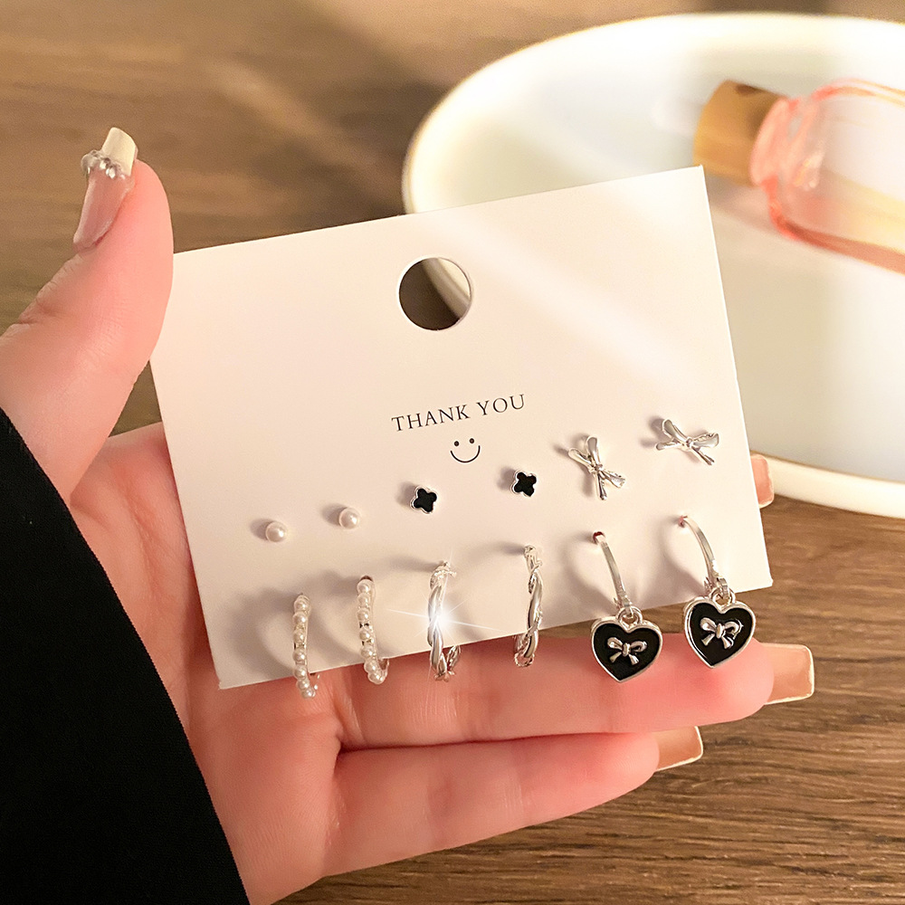 Inspirational Minimalist Heart Earring Set Pearl Crystal Enamel Women's Dangle Stud Drop Earrings 2025 New In Jewelry Party Wedding Valentine