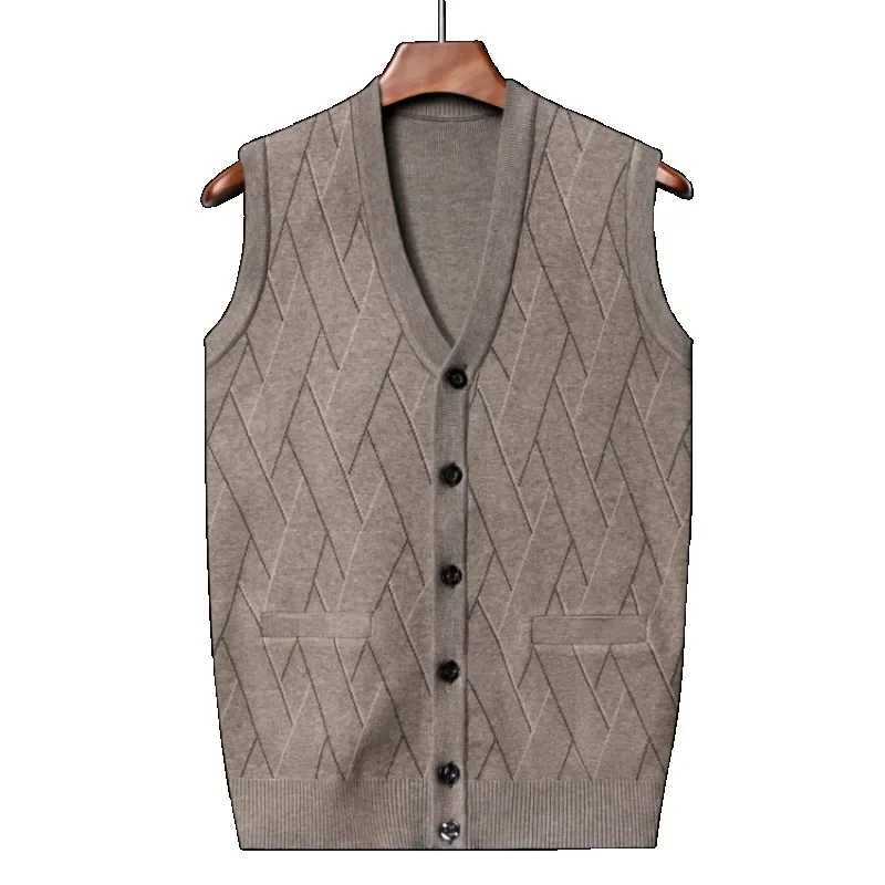 Mens V-Neck Sleeveless Vest Classic Business Gentleman Knitwear Knitted Waistcoat Sweater MenXJ241221