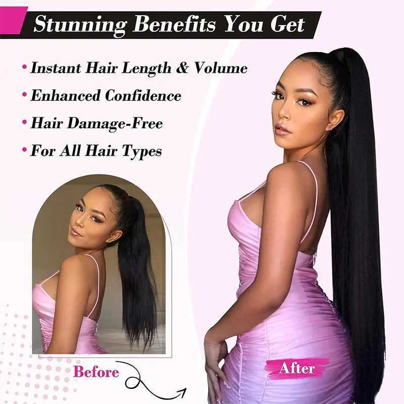 36 Inch Synthetic Long Layered Straight Drawstring Ponytail Extension Soft Clip-In Hair Extensions for Women HairpieceXJ241221