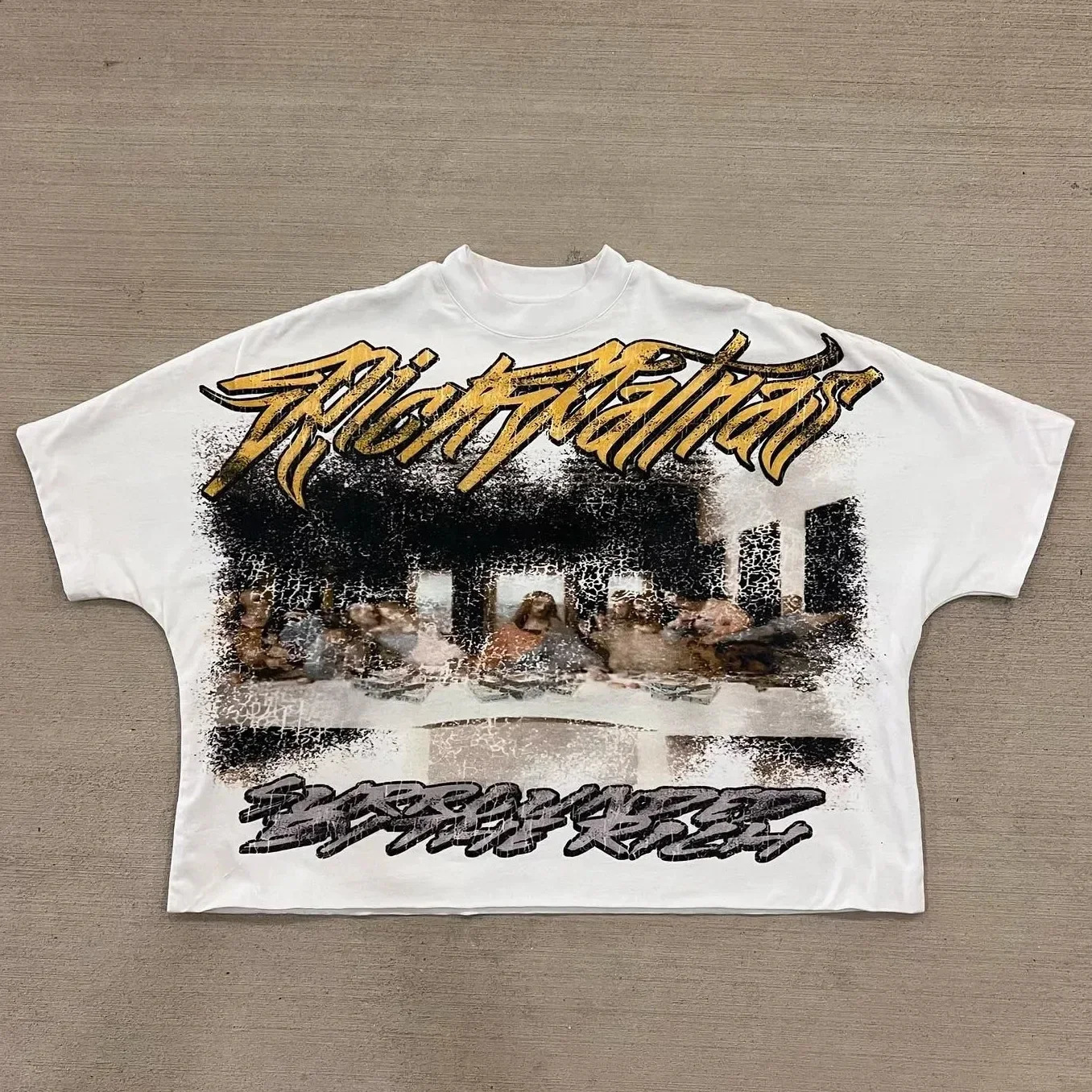 Y2K Three Quarter Sleeve Clothing Harajuku Retro Letter Graphic Printed Oversized T Shirt Gothic Fashion Short Sleeves Men Women 241217