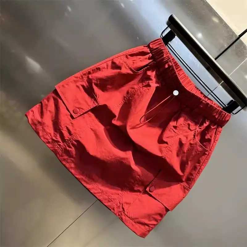 Summer A-shaped Bodycon Skirt lti-pocket Drstring Elastic Waist Casual Short Skirt Women Korean StyleXJ241221