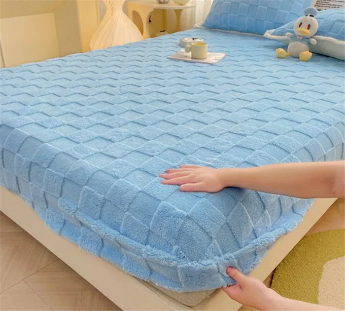 Bedding Sets 3pcs Taffeta Fabric Bedsheet Coral Veet Winter Thickened Plush Mattress Protection Cover Bed Sheet Set