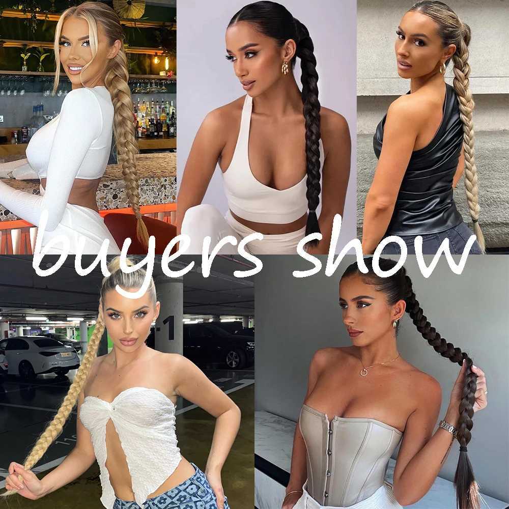 Synthetic Braided Ponytail Extensions Blonde Hairpiece Long Pony Tail With Hair Tie Rubber Band Hair Blonde For WomenXJ241221