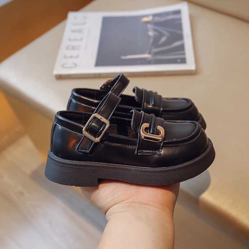 Sneakers Autumn Shoes Girls Soft Pu Leather Black Biege Concise Style Kids Flat Shoe Hook-loop 23-36 Trendy Flexiable Children Mary Janes H241221