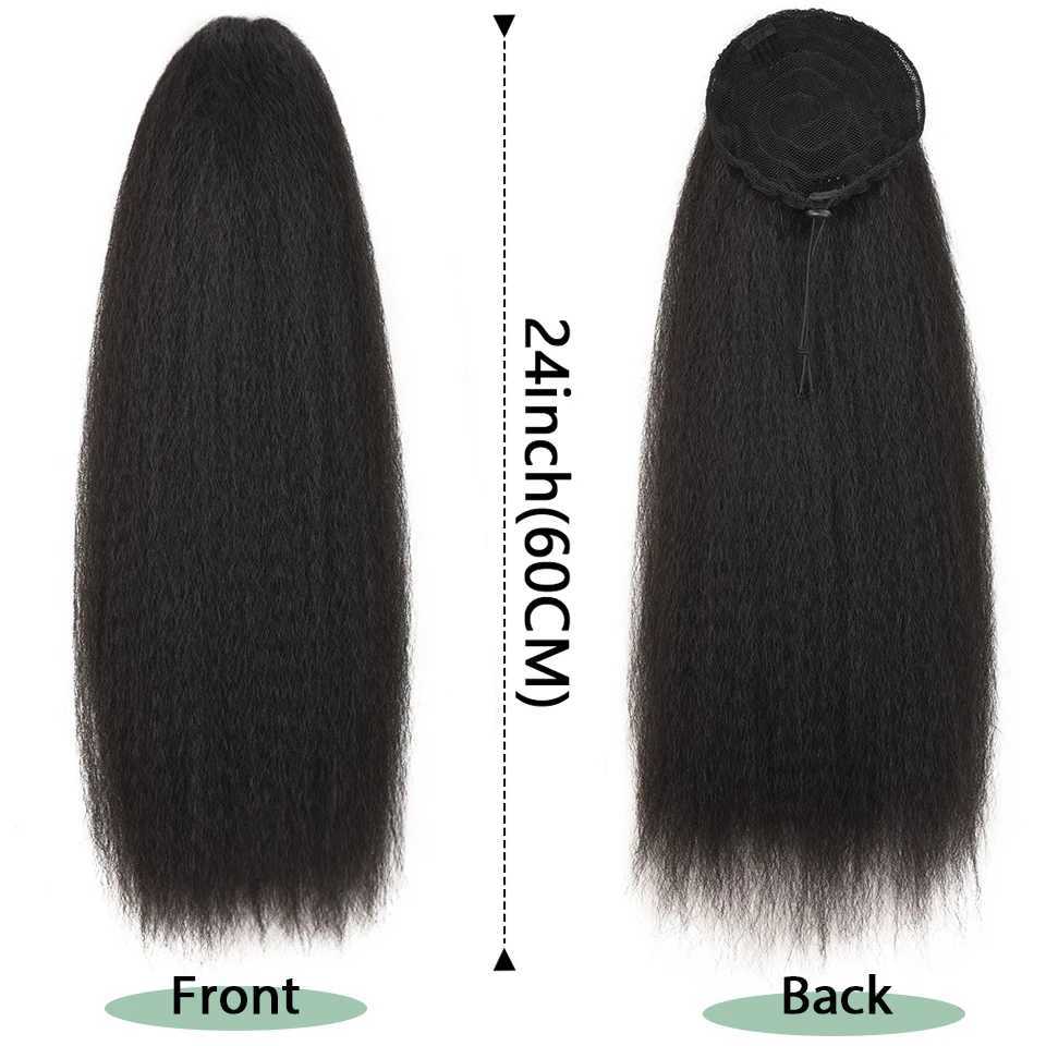 MyDiva Afro Long Straight Puff Ponytail Hair Extension Natural Synthetic Perm Yaki Hairpiece Drawstring Ponytails Elastic BandXJ241221