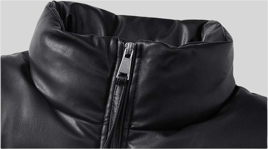 Windproof PU Leather Vest Winter Sleeveless Jacket Padded Coat Men Zipper Warm Thicken Waistcoat Thick Gilet Black Jackets