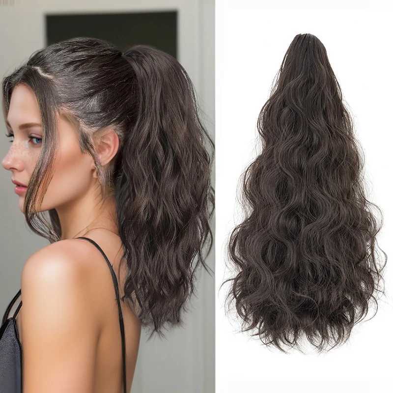 16Inch Synthetic Short Wavy Curly Ponytail Claw Clip in Hair Extension Black Brown Hairpiece for WomenXJ241221