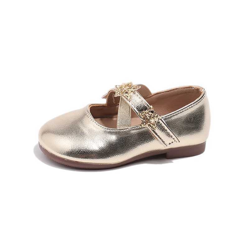 Sneakers Girls Mary Janes Cross Strap Gold Sliver Light Children Flat Shoes Stylish Square Toe Party Flexiable Spring Kids Casual Shoes H241221