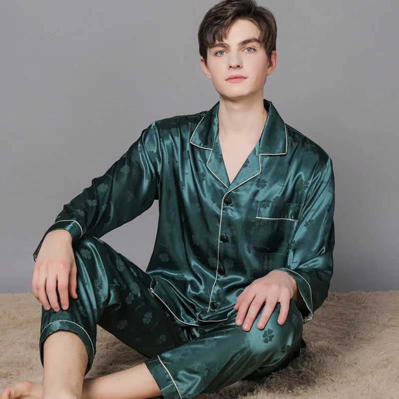Mens Ice Silk Pajamas Summer Plus Satin Thin Plain Pajamas Mens Home Clothing Fashion Printed High Quality Pajamas Mens W241221