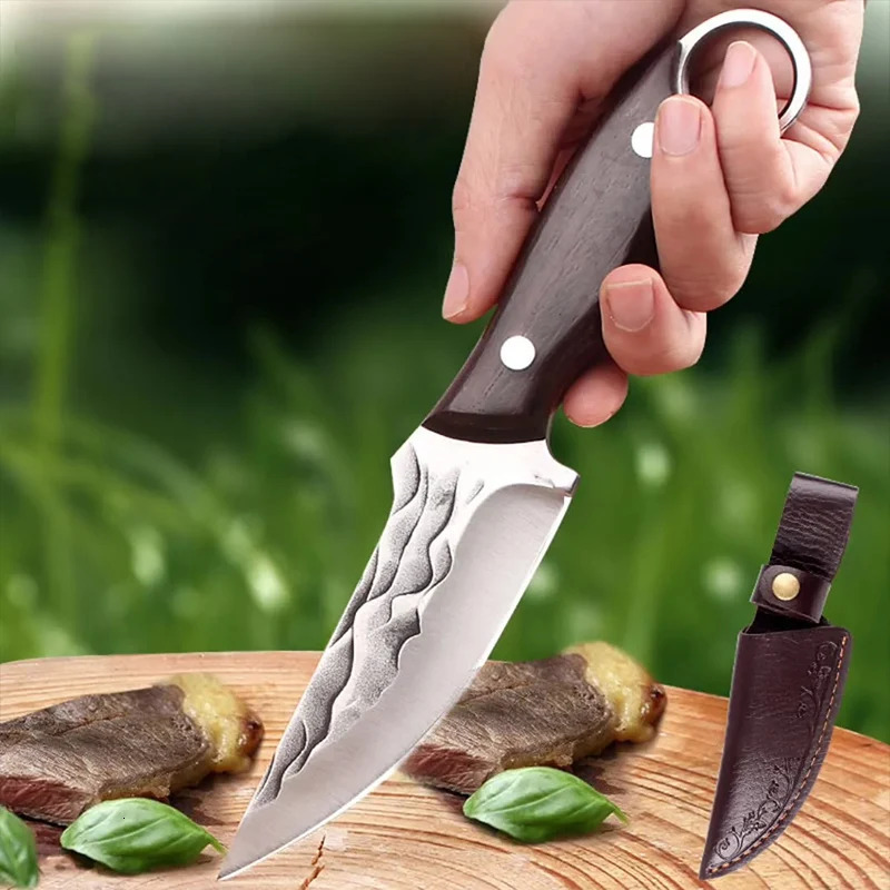 Practical knife sliced fish meat vegetables kitchen knife wooden handle fork blade butcher knife chef camping knife 241220