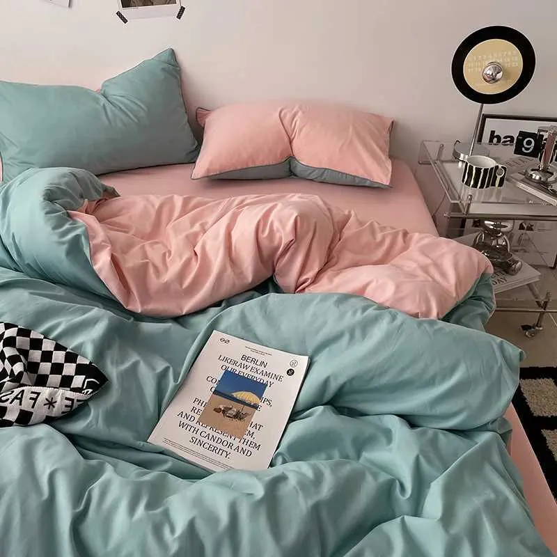 100% Cotton Pink Bedding Set Nordic Chic Duvet Cover Flat Sheet Pillowcase Soft Comforter Cover Bed Linen Boy Girl Home Textiles Y240730