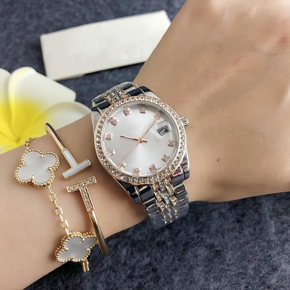 Brand Wrist Watches Women Girl Ladies Beautiful Exquisite Crystal Style Steel Metal Band Quartz Clock R388