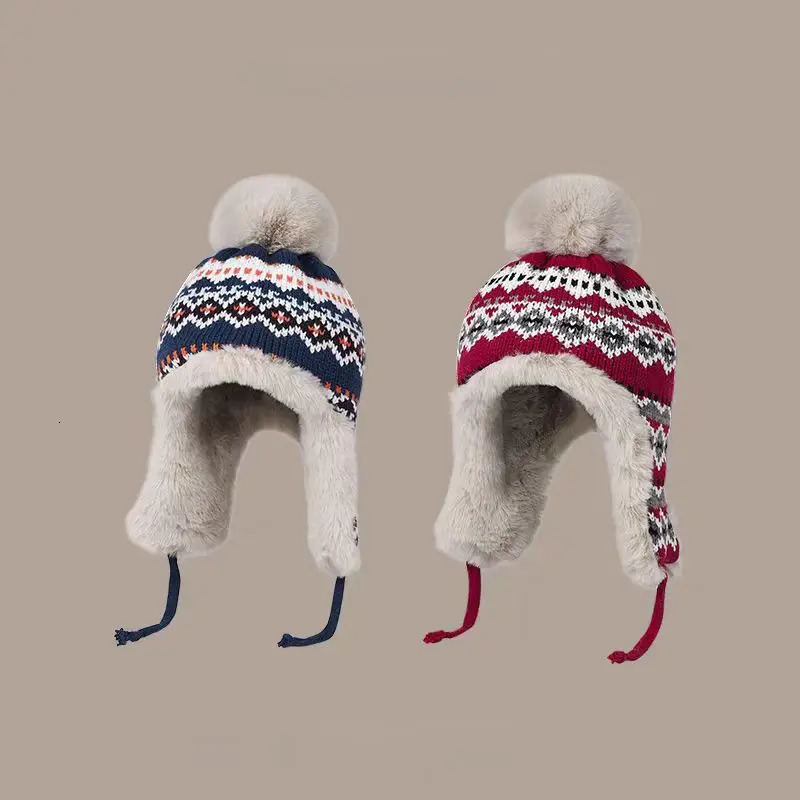 Womens Winter Bomber Hat Knitted Thick Warm Lei Feng Hat Womens Outdoor Bomber Hat Women 241220