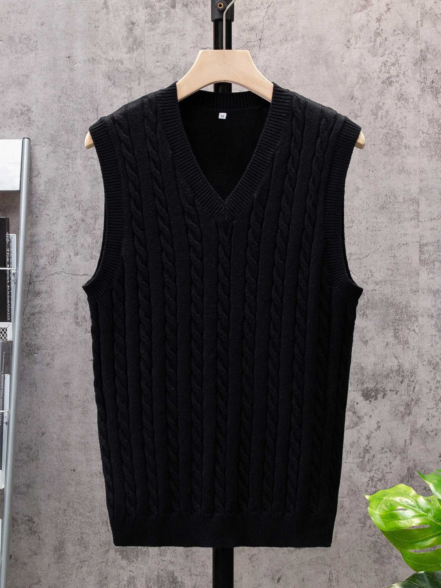 ShiSho original mens striped versatile home casual basic comfortable autumn winter warm V-neck knitted vest sweaterXJ241221