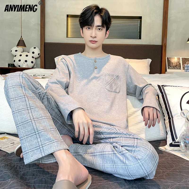 Fashion sleepwear for young people black checkered cool fashion Korean sleepwear with long sleeves for autumn and winter casual home wear 4xl W241221