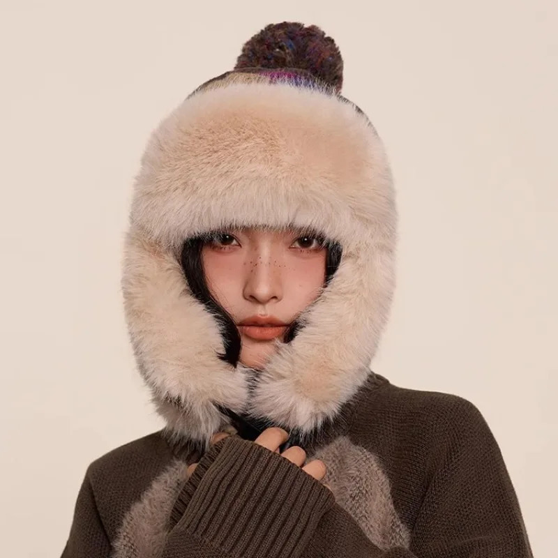 Winter plush plain weave ear protector Lei Feng hat fashionable men and women outdoor cycling windproof and warm Russian hat 241220