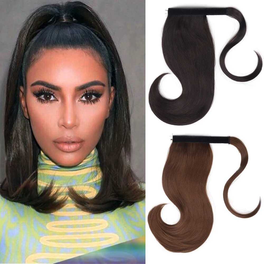 Synthetic Bounce Wrap Around Ponytai 18Inch Straight Hairpiece With Clip In Hair Drawstring Ponytail Hair ExtensionXJ241221