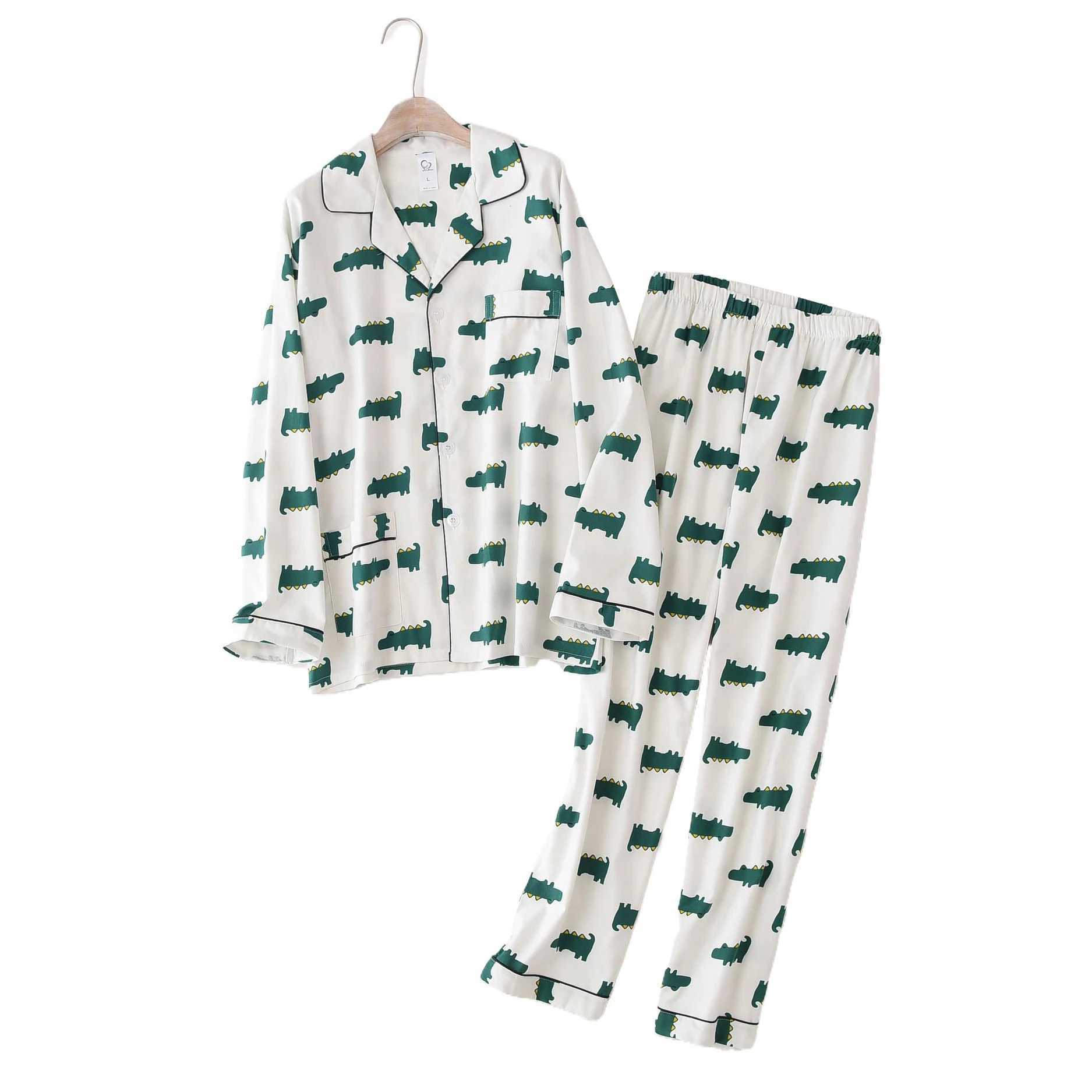 100% cotton pajama set for men cute bear summer short sleeved fashionable crocodile pajama sewing hombre W241221
