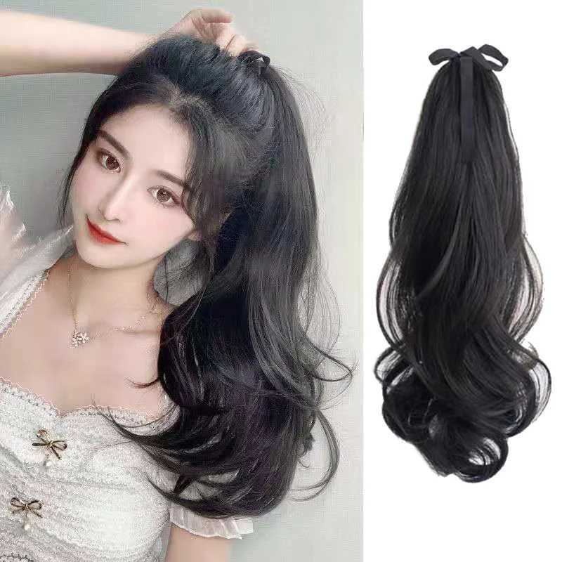 Synthetic Drawstring Straight Ponytail for Women Black Brown Ponytail Extension Wrap Around Clip In Ponytail Hair ExtensionXJ241221