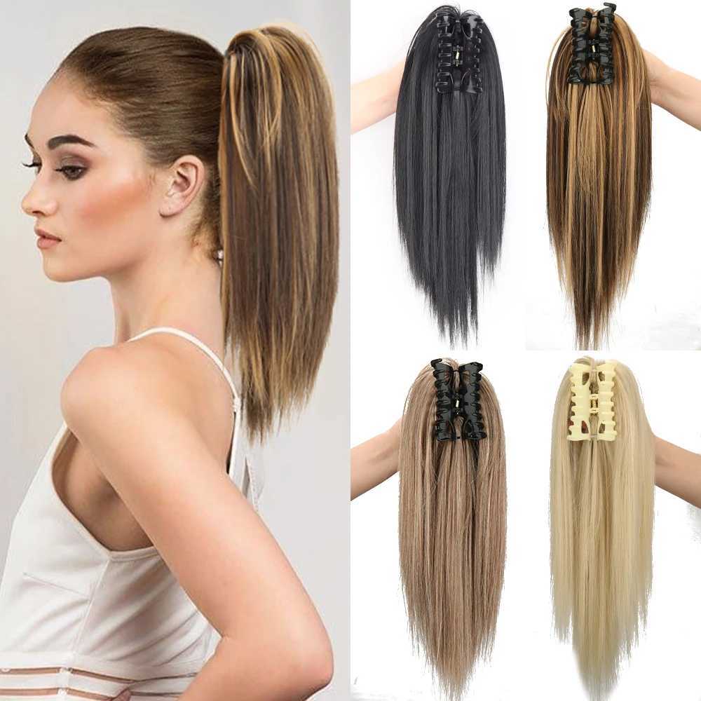 Synthetic 16Inch Claw Clip Ponytail Hair Extensions Waterfall Straight Ponytail Blonde Brown Heat Resistant Pony Tail Fake HairXJ241221