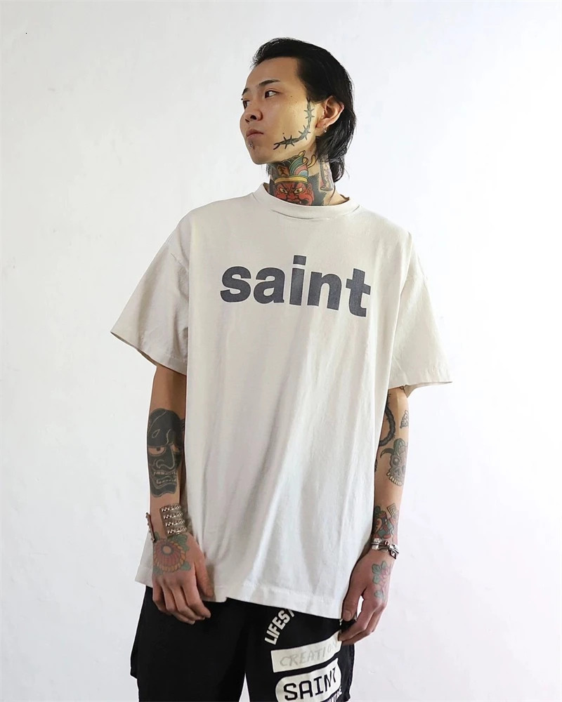 Vintage Letter Double sided Printed Washed High Street Short Sleeve Japanese Casual Loose Pure Cotton Tshirt 241217