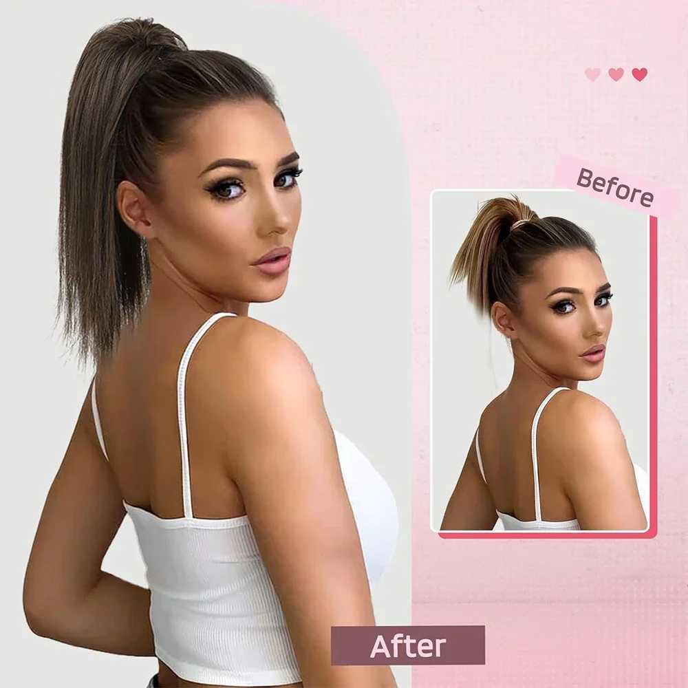 Synthetic 16Inch Claw Clip Ponytail Hair Extensions Waterfall Straight Ponytail Blonde Brown Heat Resistant Pony Tail Fake HairXJ241221