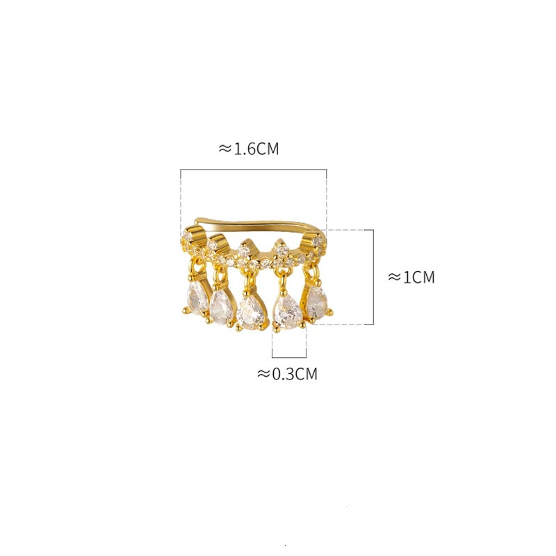 Clip Earrings For Women Ear Cuffs SILVER 925 Gold Color Water Drop Tassel Zircon Fine Jewelry Trend 241220