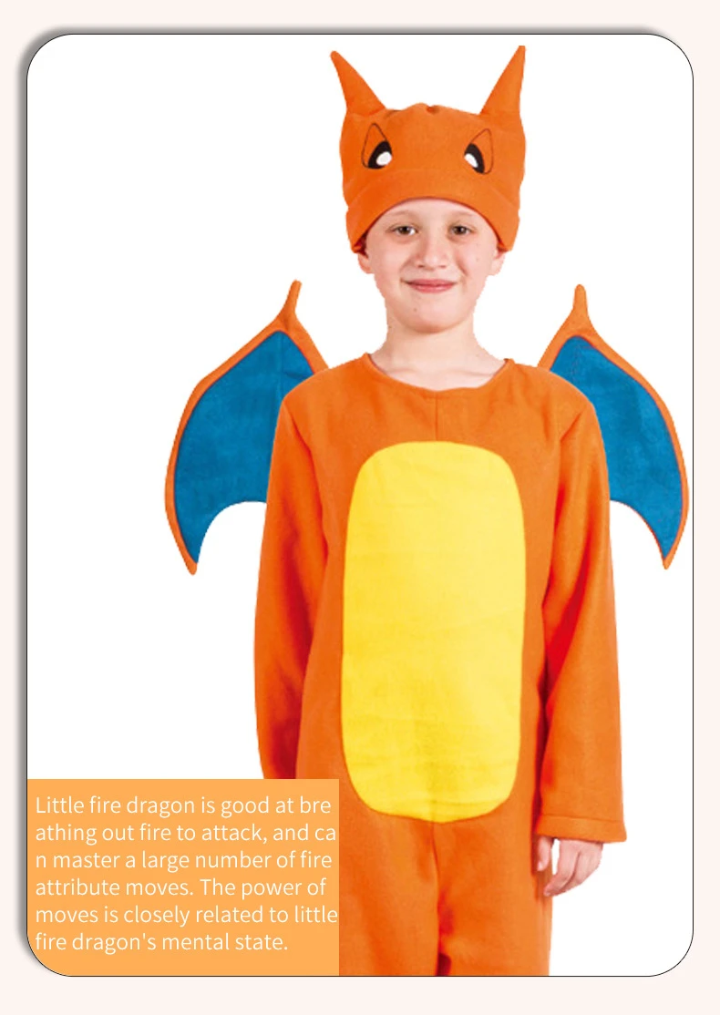 Dragon Charizard Cosplay Costume Onesies Kids Anime Role-Playing Halloween Party Children Christmas Gift