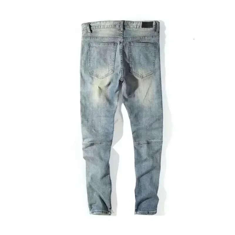 Male Cowboy Pants Punk Broken Jeans For Men Slim Fit Trousers Ripped Skinny Torn Tight Pipe With Slits Holes Stylish Denim 241218