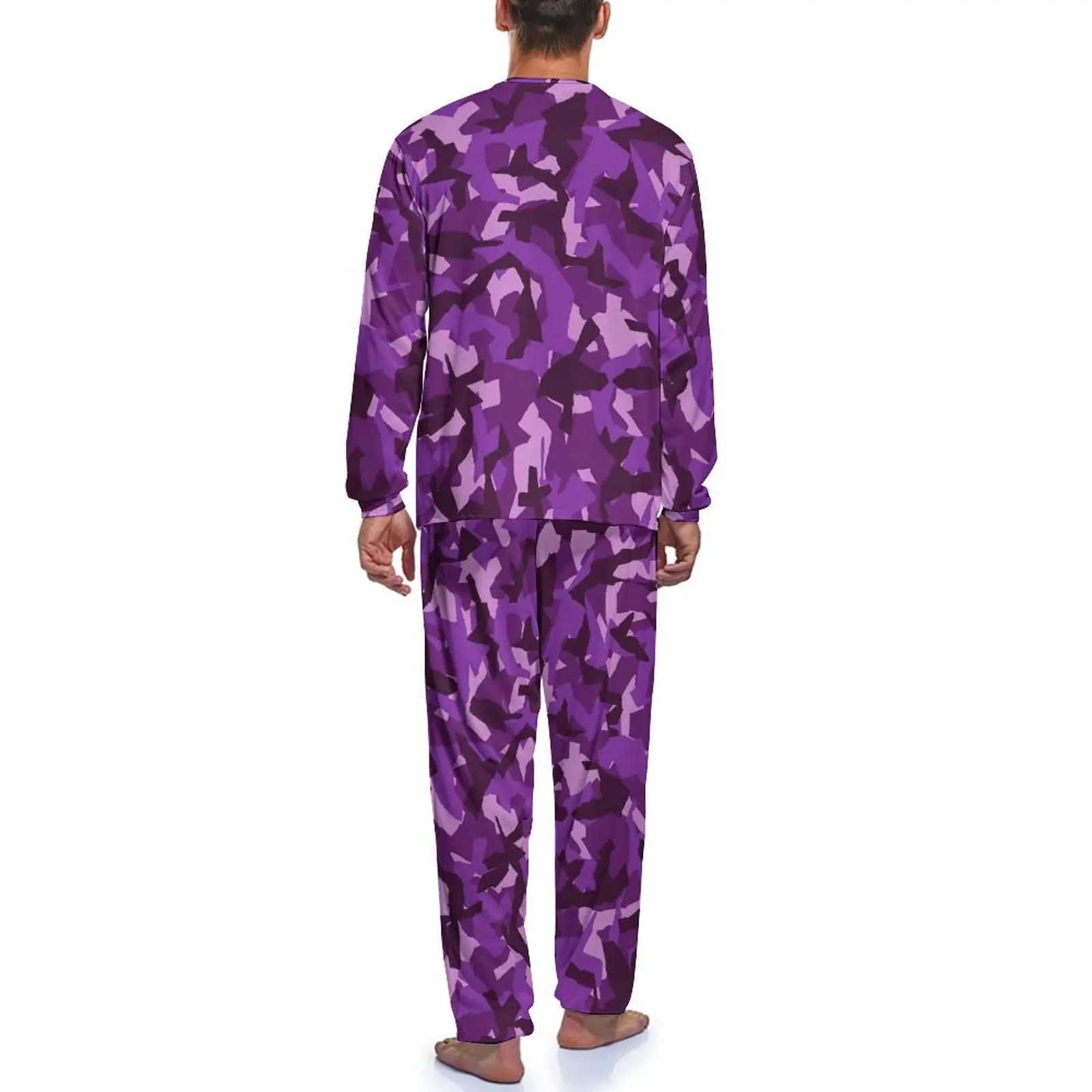 Military camouflage pajamas purple camouflage mens long sleeved soft sleepwear set 2-piece home autumn graphic sleepwear birthday gift W241221