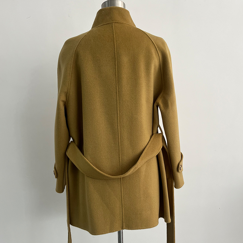 Chic Ladies' Knit Wool Blend Overcoat with Belt Feature - Stylish Cold Weather Protection