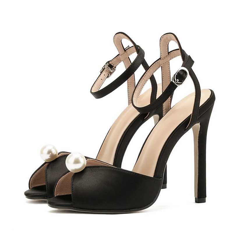 Liyke High Quty Cozy Silk Peep Toe 11CM Thin Heels Gladiator Sandals Women Fashion Pearl Designer Shoes Ankle Strap SandasC250319