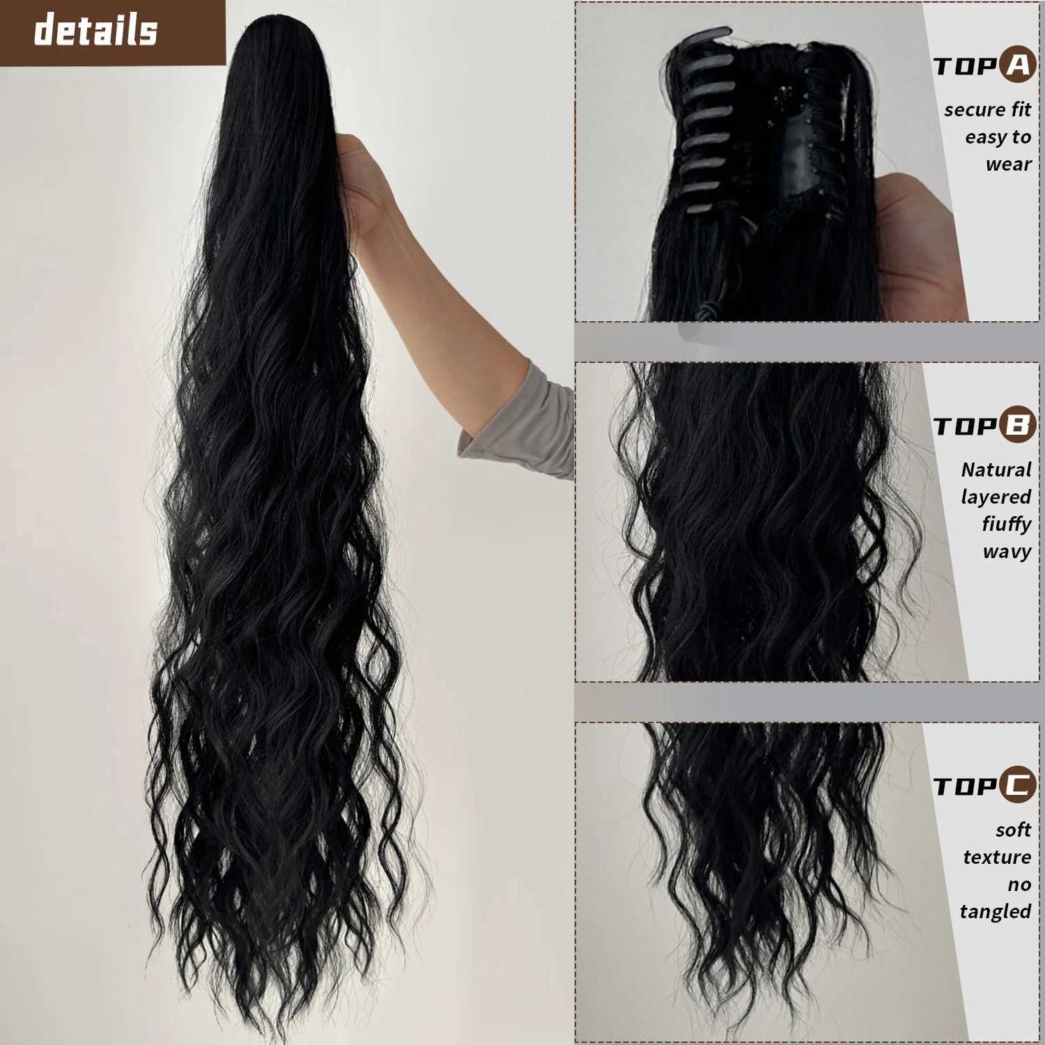 32 Claw Ponytail Extension Straight Hair Water Wave Clip In Hair Extensions Soft Natural Multi-Color Optio -Gift PreferenceXJ241221