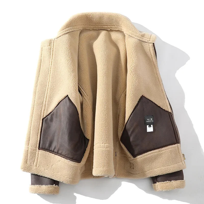 Fur Mens Autumn Winter Thickening High-end Leather Jacket / Plus Velvet Thickening Fashion Large Size Khaki Man PU Jacket 241216