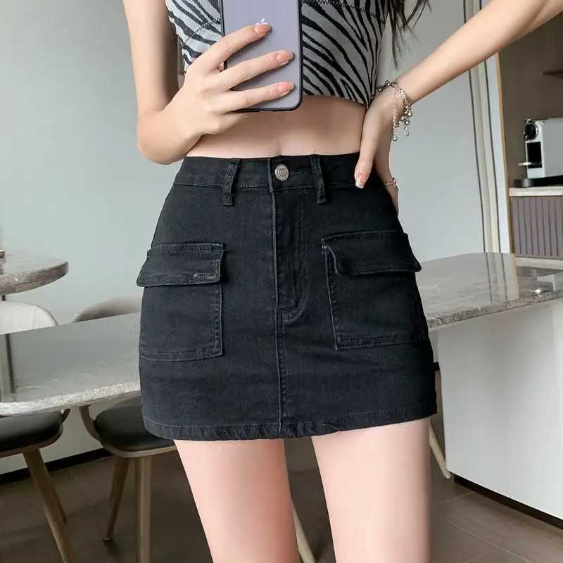 Summer Denim Short Skirt for Women Sexy Slim High Wiast Wrap Hip Mini Skirts Woman Korean Chic Pockets Shorts Jeans SkirtXJ241221