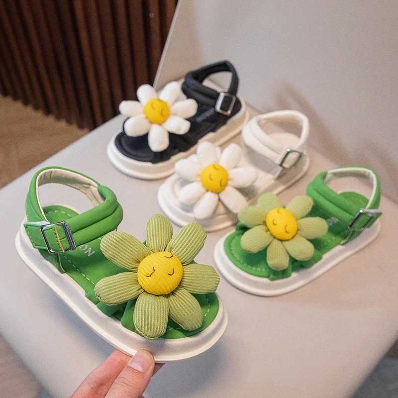 Sandals New Summer Girls Sandals Open Toes Applique Flower Childrens Casual Beach Shoes Little Kids Sandals H241217