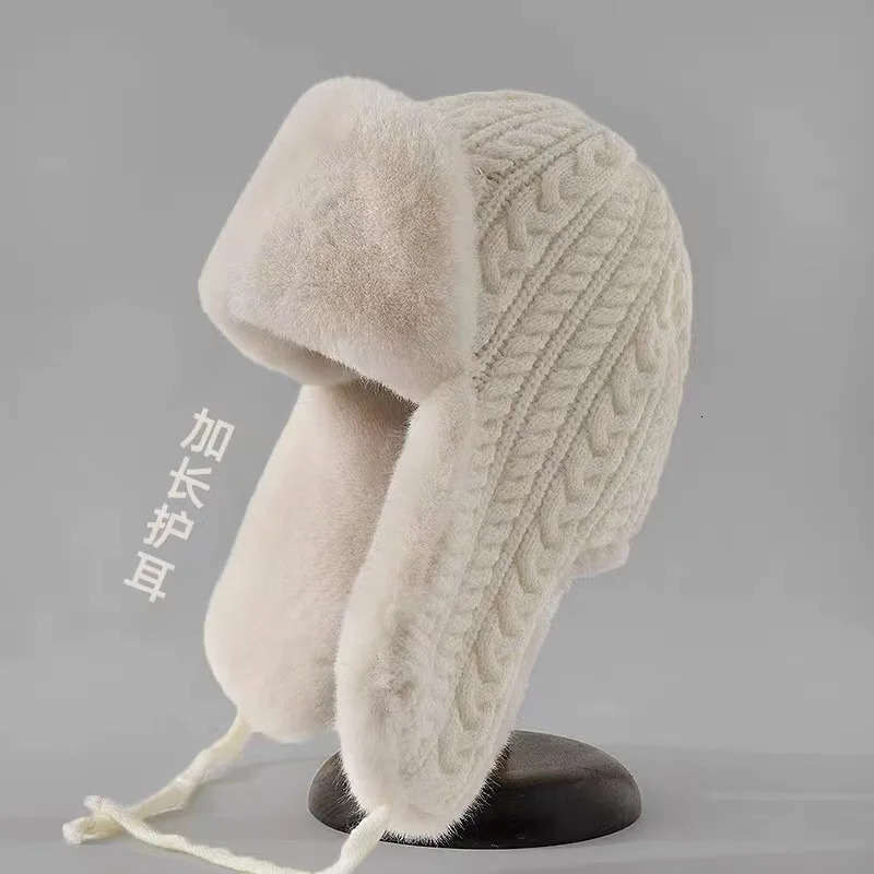 Long ear protection Lei Feng hat womens knitted hat winter bicycle warm and cold resistant Korean version 241220