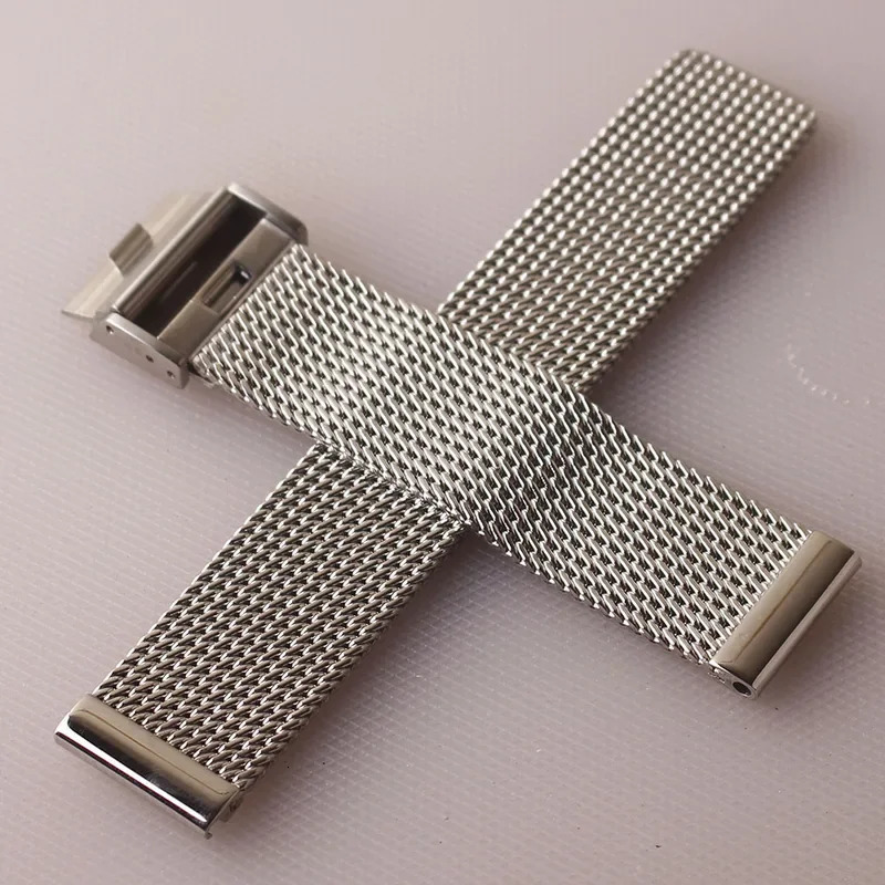 Stainless steel mesh watchband 18mm 20mm 21mm 22mm 24mm silver watch strap bracelet special fold clasp deployment quick pin 241220