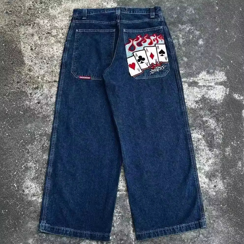 JNCO Y2K loose jeans mens embroidered hip-hop street Harajuku mens wide leg pants 240619