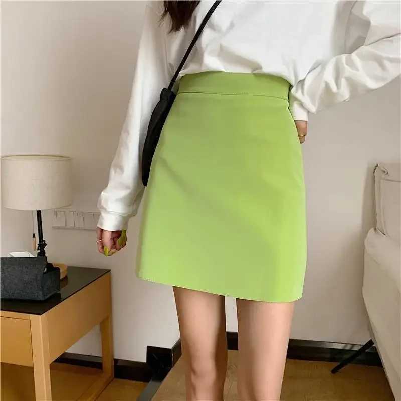 Green Fashion Bury Short Skirt A- Line Skirt High Kidney Autumn Woman Skirts Faldas JupeXJ241221