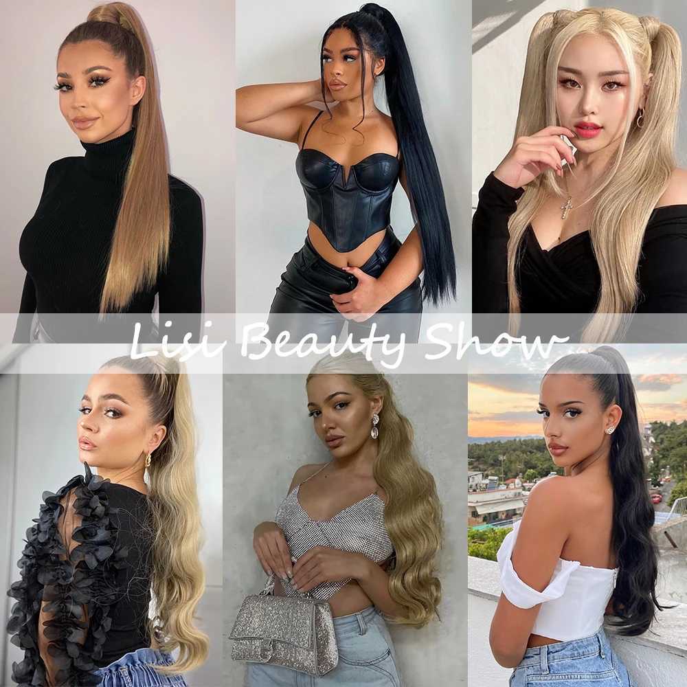 Synthetic Hair Ponytail Extension Hairpiece Clip In Wrap Around Ponytail Long Straight Black Blonde Brown HairstyleXJ241221