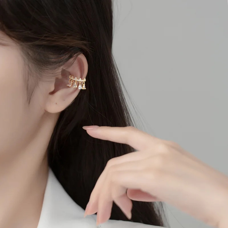 Clip Earrings For Women Ear Cuffs SILVER 925 Gold Color Water Drop Tassel Zircon Fine Jewelry Trend 241220