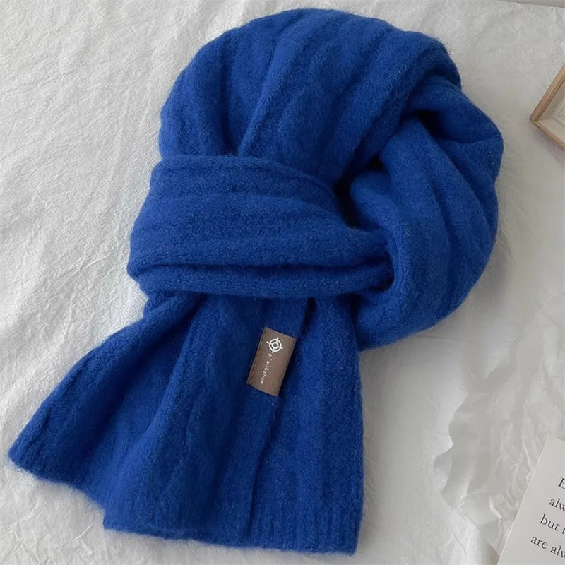 Pure Color Twist Knit Wool Blends Scarf Autumn Winter Lady Men Neckerchief Lovers Student Soft Warm Pashmina Shawl Muffler 241220