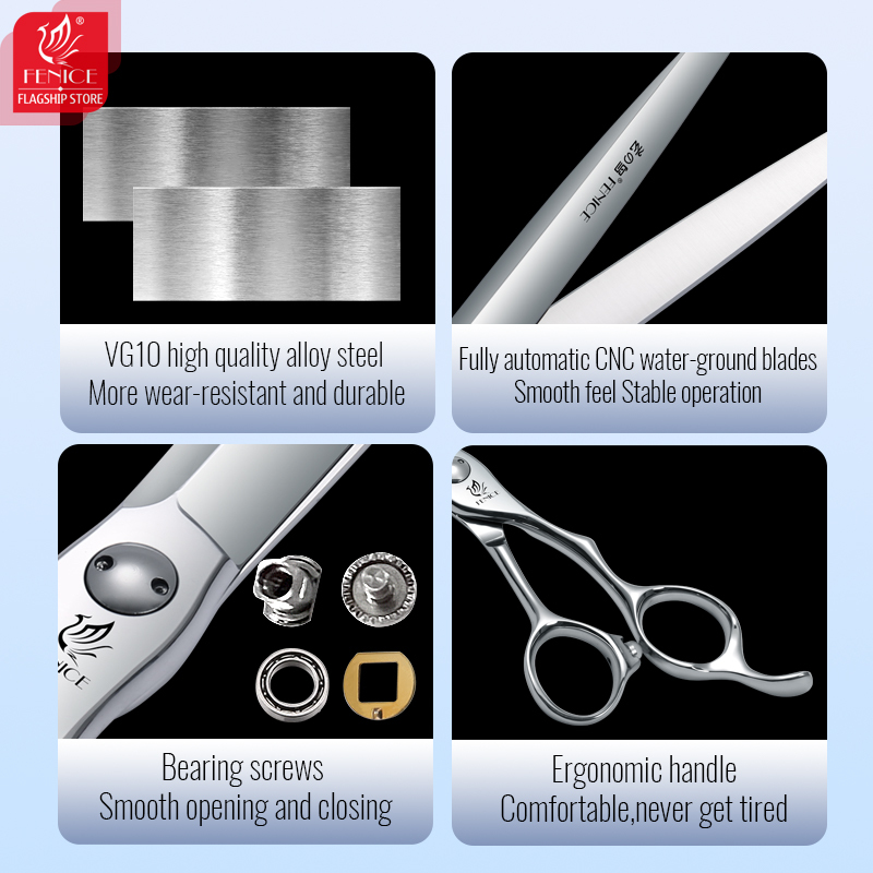 Fenice High End JP Vg10 Steel Professional 7/7.5/8 Inch Pet Straight Grooming Hair Trimmers Scissors Bearing Screw Dog Shear