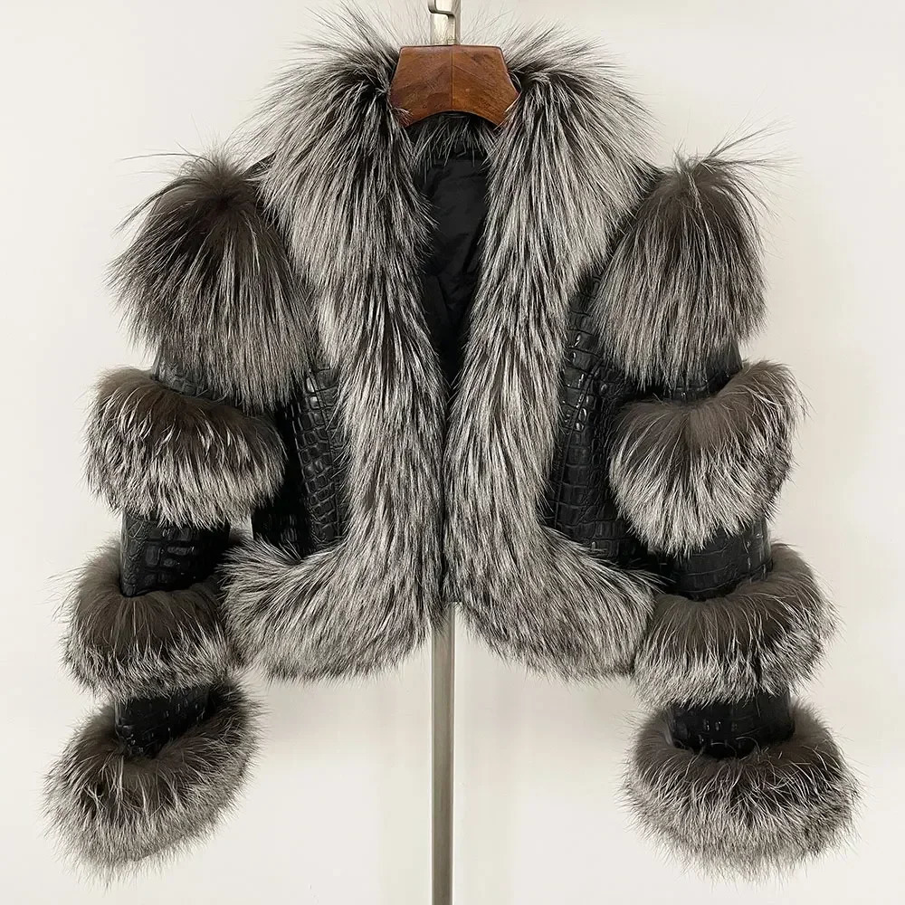 Real Fur Coat Winter Jacket Women Genuine Leather Natural Raccoon Fox Duck Down Outerwear Thick Warm Streetwear 241216